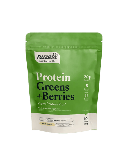 Acheter Nuzest Plant Protein Greens + Berries Vanilla Caramel chez LiveHelfi