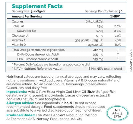 Acheter Rosita Extra-virgin cod liver oil softgels chez LiveHelfi